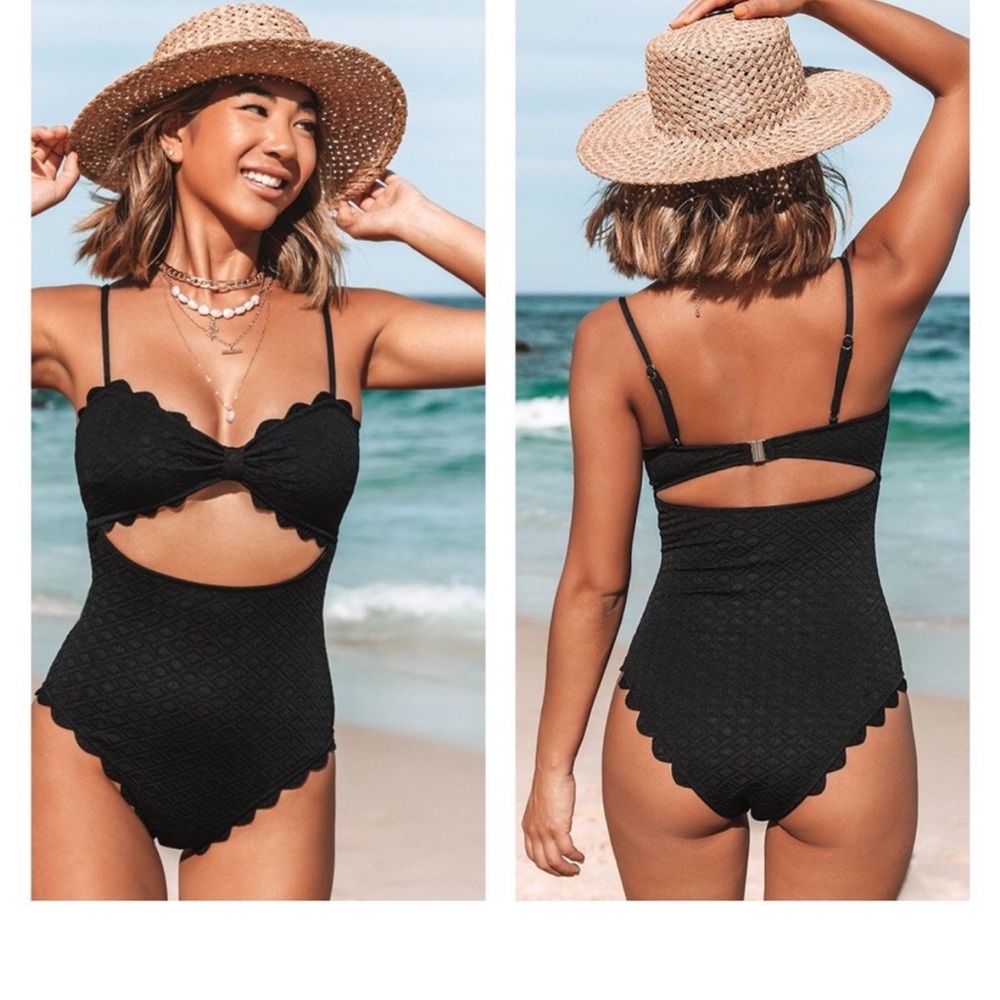 CUPSHE ONE-PIECE CUTOUT SWIMSUIT SCALLOPED TRIM- SIZE MEDIUM